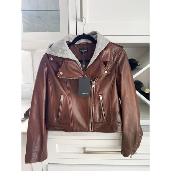 LAMARQUE HOLY Leather Biker Jacket with Removable Hood - Picture 7 of 13